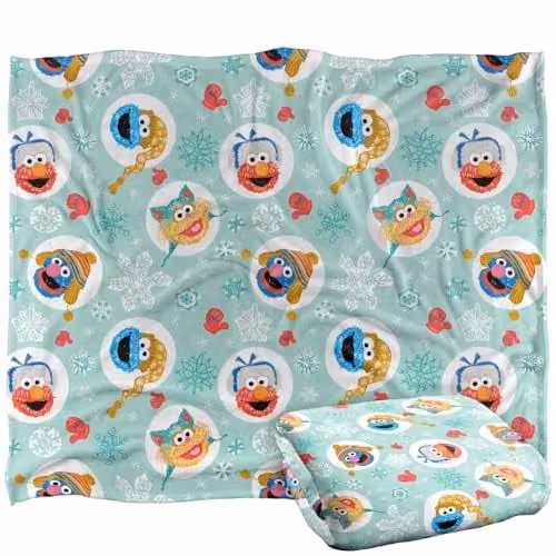 LOGOVISION Sesame Street Festive Heads Pattern Super Soft Microfibre Fleece Throw Blanket, Multicolour, W: 152 cm, D: 127 cm