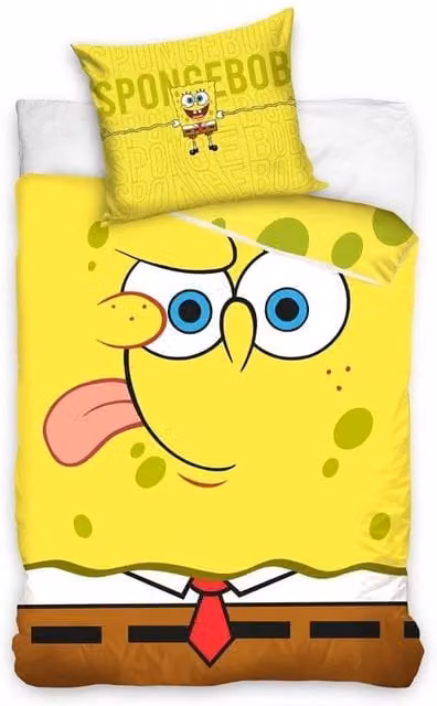 SpongeBob SquarePants Reversible Face Cotton Duvet Cover and Pillowcase Set in Yellow, Single, W: 90 cm, L: 200 cm