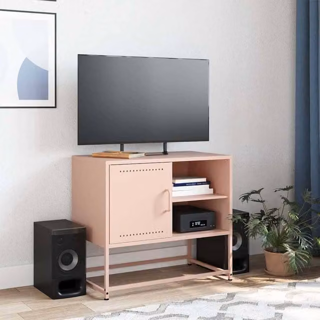 Berkfield Home Modern Pink Metal TV Cabinet W: 68 cm, D: 39 cm, H: 60.5 cm – 1