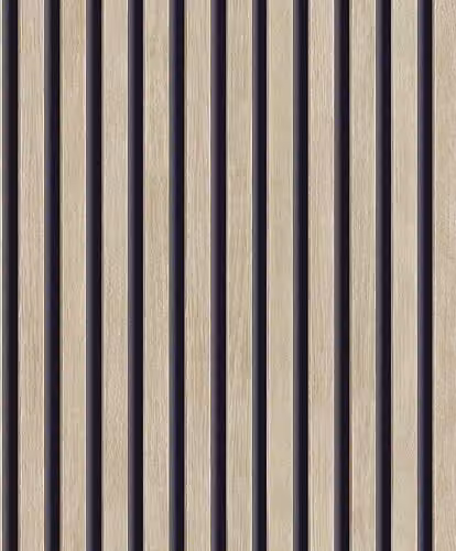 Grandeco Hermes Beige Wood Slat Textured Vinyl Wallpaper
