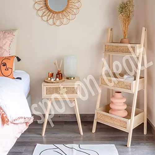 SPOT ON DEALZ Natural Rattan Bedside Table with Drawer in Light Oak – 5