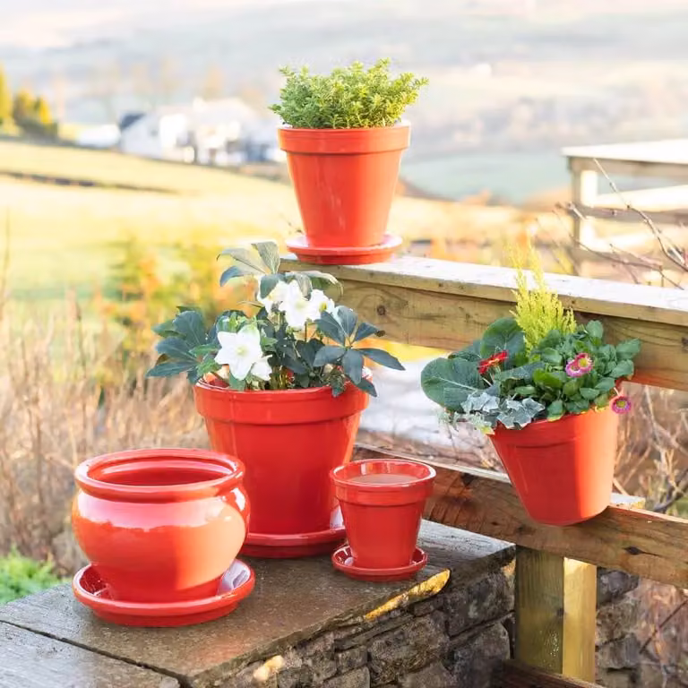 Verano Spanish Ceramics Red Dipped Terracotta Bola Planter Pot