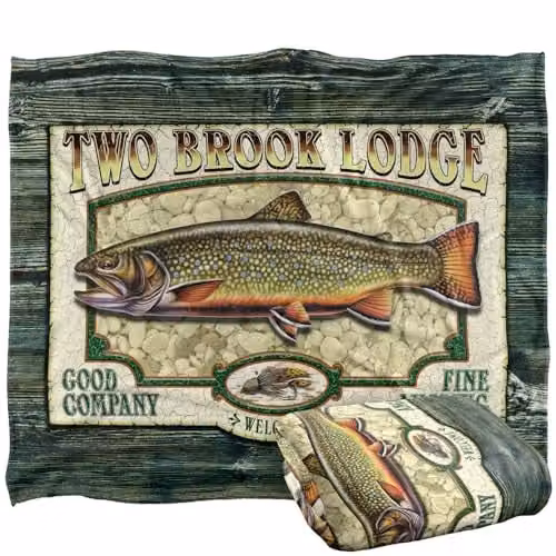JQ Licensing Two Brook Lodge Sign Silky Touch Super Soft Fleece Throw Blanket, White and Multicolour, W: 152 cm, D: 127 cm – 1