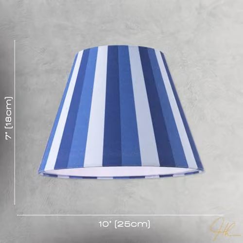Happy Homewares Modern Blue Striped Linen Fabric Coolie Lamp Shade with White Cotton Inner Lining, W/D/H: 18 x 18 x 25 cm – 5