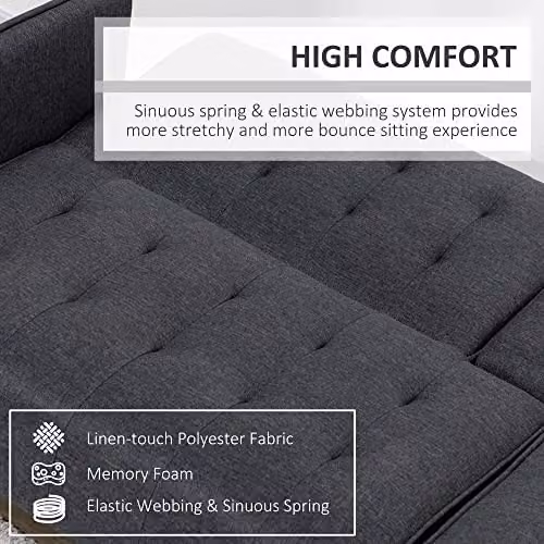 HOMCOM 3 Seater Upholstered Click Clack Sofa Bed with Cup Holders and Storage, Grey Fabric – 4