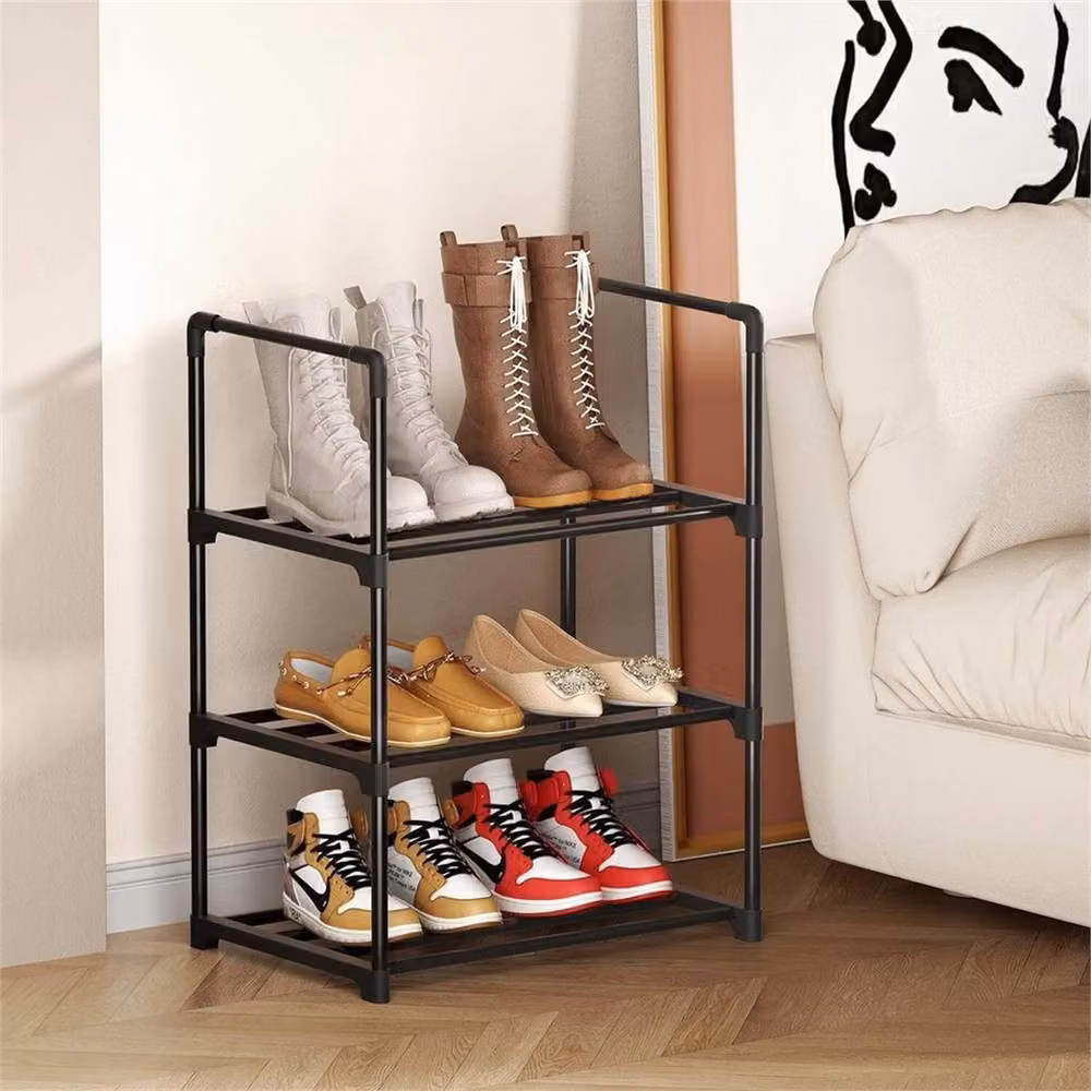 Nordara 3-Tier Metal Shoe Rack in Black, W/D/H: 55 x 43 x 30 cm – 3