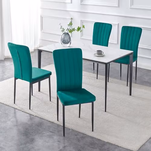mcc direct Elle Set of 4 Green Velvet High Back Dining Chairs with Metal Legs – 2