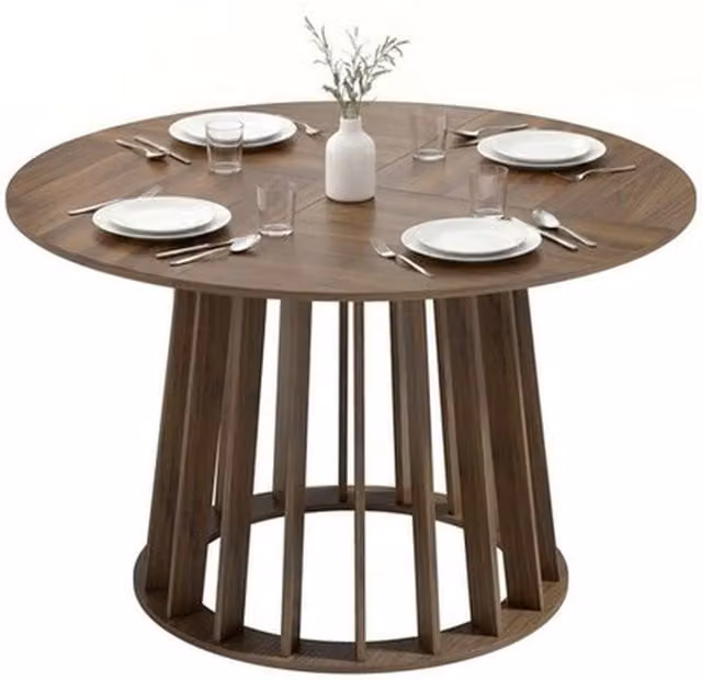 NESTLUNE Modern Round Dining Table in Brown with Central Column, Diameter: 100 cm