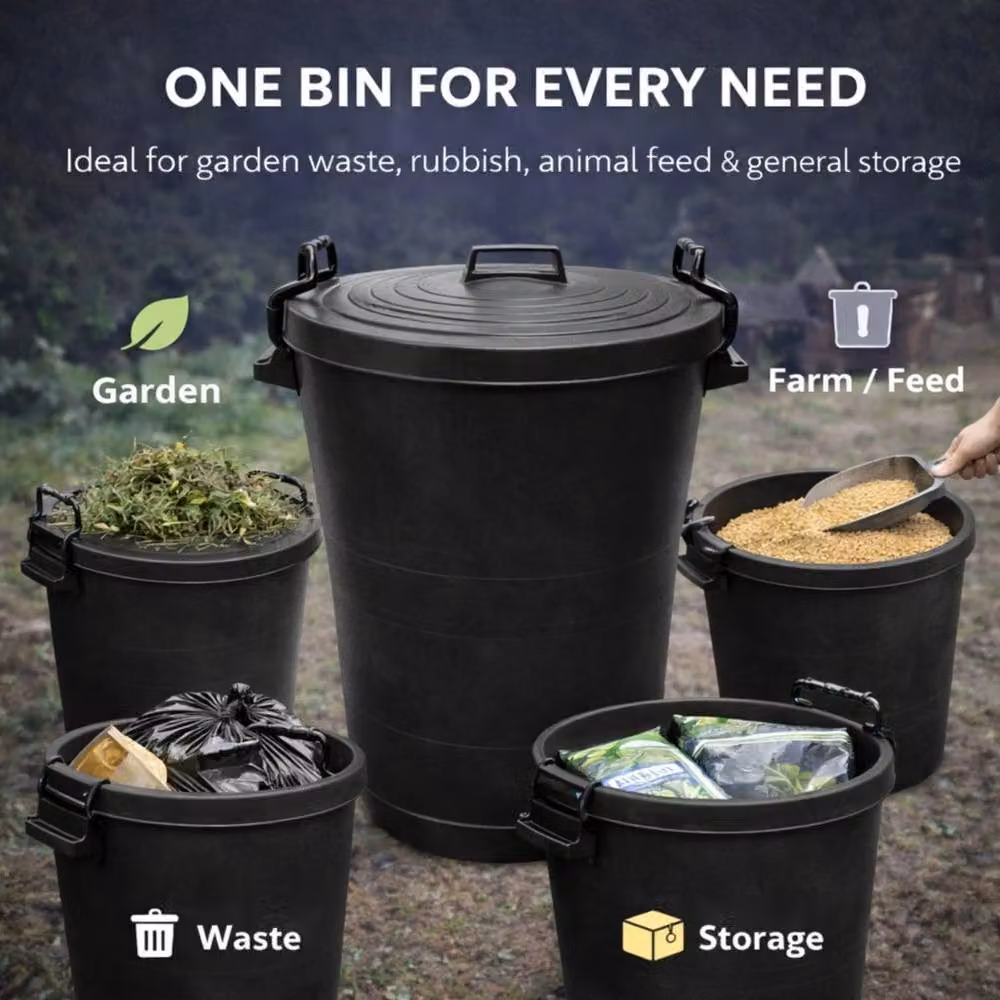 SPETLEK Set of 2 Large 110L Black Plastic Bins with Flip Lid – 5