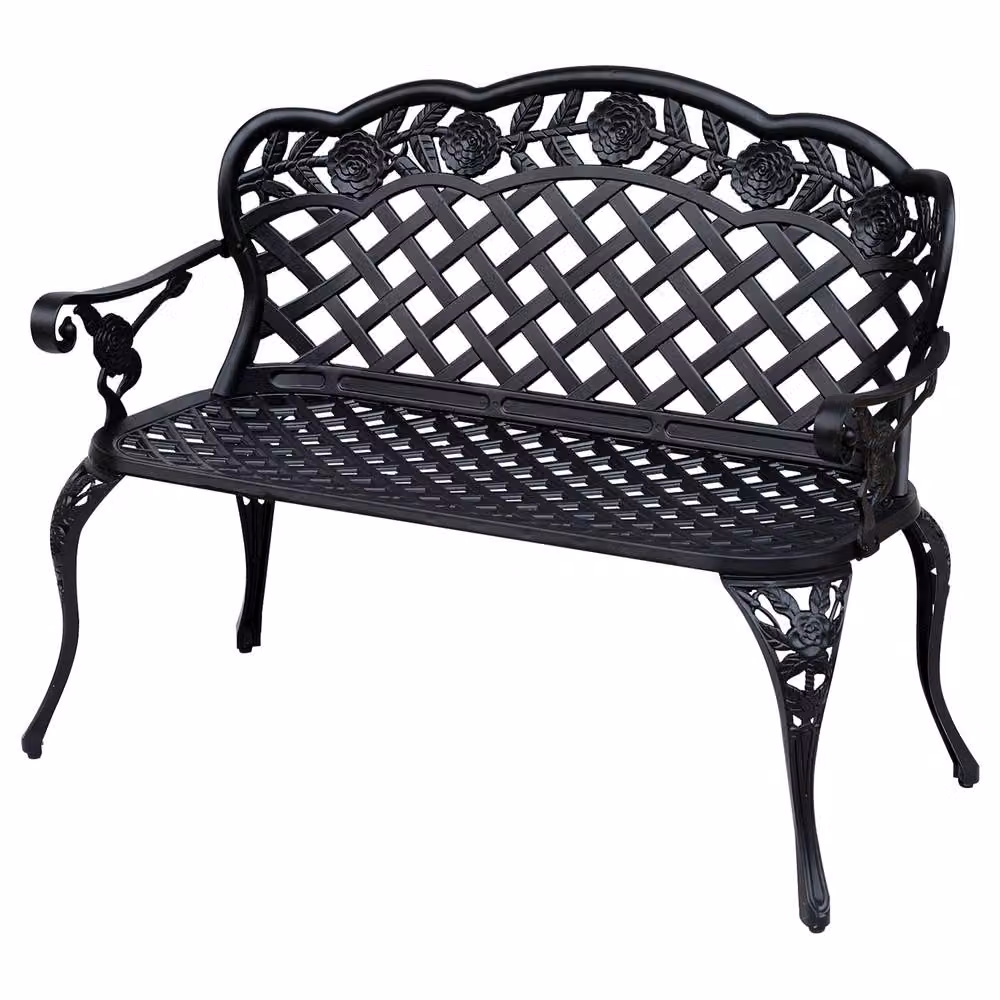 OUTSUNNY 2-Seater Cast Aluminium Garden Bench in Matt Black – 2