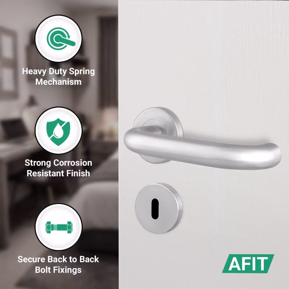 AFIT Satin Brushed Stainless Steel Return to Door Handles with Sash Lock and Key in Silver, 150 x 150 mm – 2