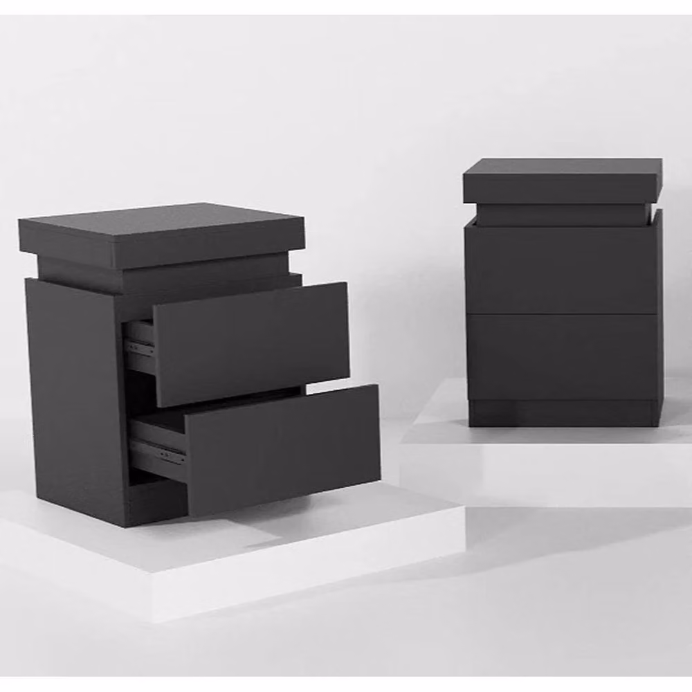 EONLION Set of 2 Black Modern Bedside Tables with Integrated LED Lighting and 2 Drawers Each, Width: 100 cm – 3