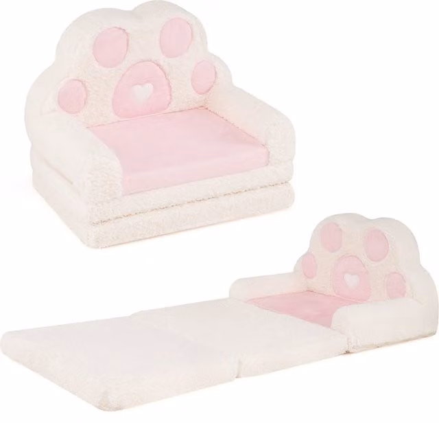 Costway 2 in 1 Convertible Kids Sofa to Lounger in Pink with Animal Print
