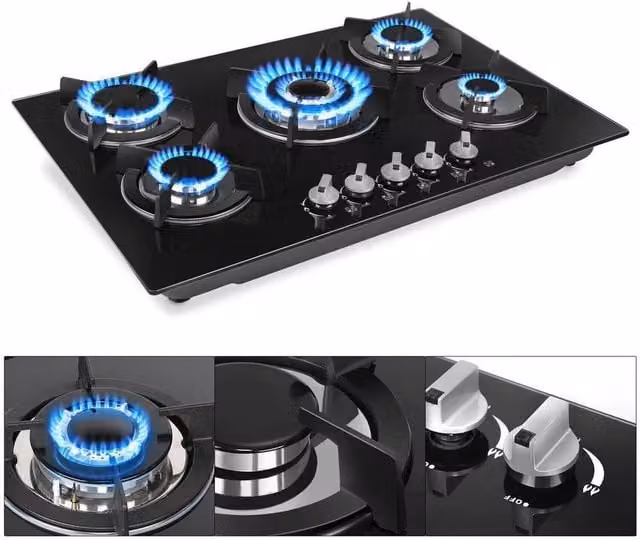 PAWNORA 5 Burner Built-in Gas Cooktop, Black, Width: 77 cm – 1