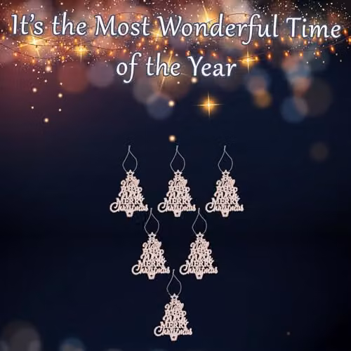VFM e-Store Set of 6 Hanging Glitter Tree Christmas Ornaments in Champagne and Beige, W/D/H: 19.6 x 10.9 x 1.5 cm – 3