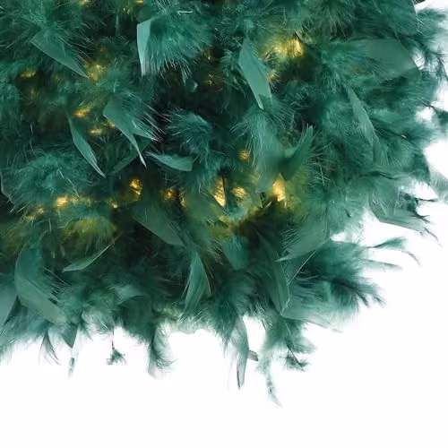 Happy Homewares Modern Green Feather Decorated Sphere Pendant Light Shade, Diameter: 25 cm – 3