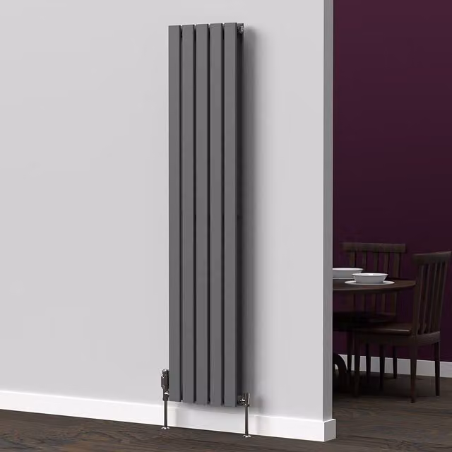 Lux Heat Anthracite Grey Flat Vertical Double Panel Designer Radiator H: 160 cm, W: 35 cm