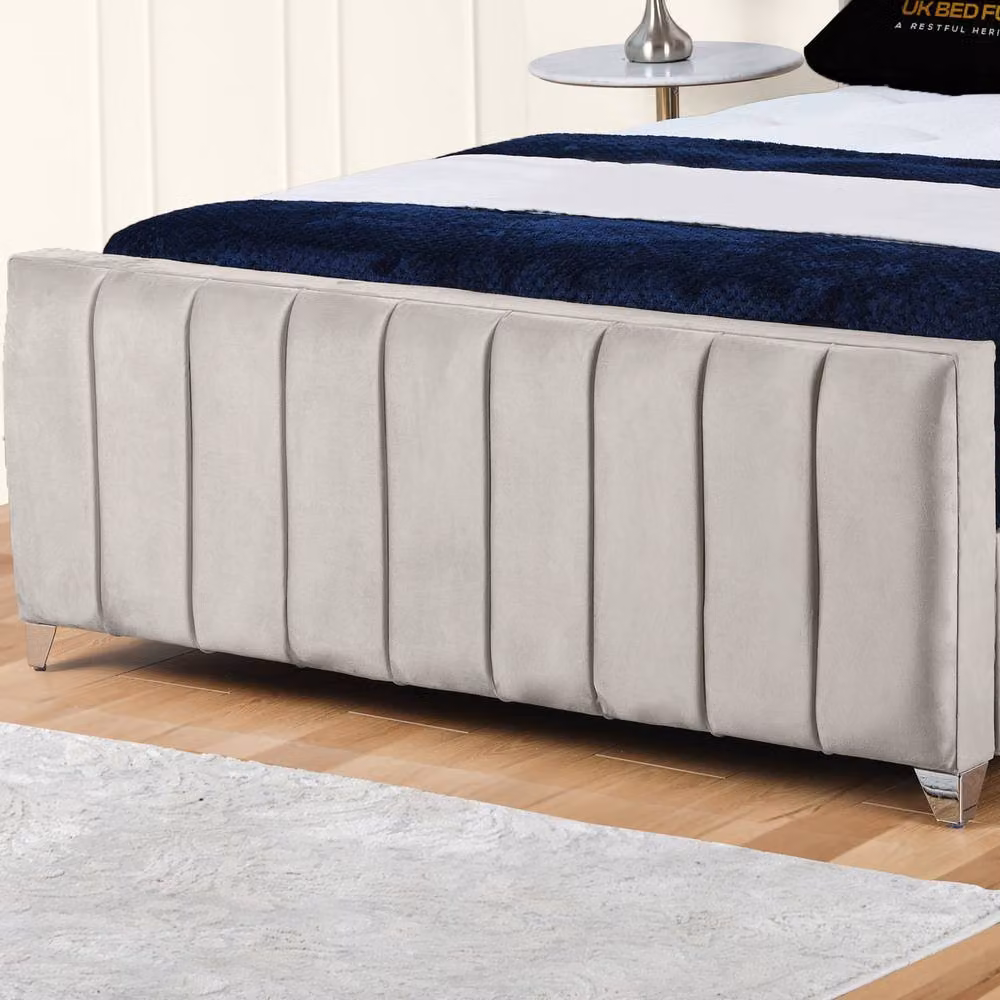 UK Bed Furniture Empire Winged Gas Lift Ottoman Upholstered Bed in Light Beige, Size: Double (140 x 200 cm) – 3