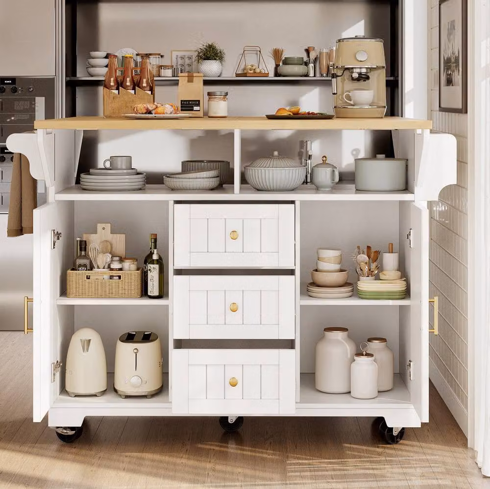 STILVORA White Kitchen Island with Drawers, Doors and Extendable Top – 2