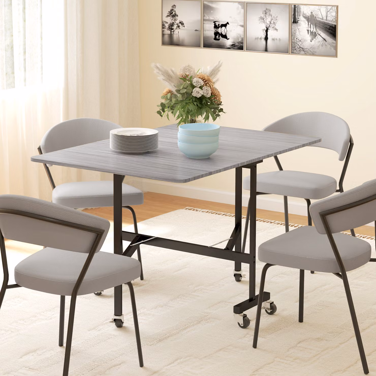 HOMCOM Mobile Drop Leaf Dining Table with Castors, Grey – 2