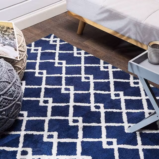Wyld and Coco Azure Geometric Hand-Tufted Polyester Area Rug in Blue, W: 140 cm, L: 200 cm – 1