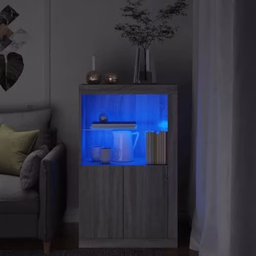 vidaXL Modern Side Cabinet with Integrated LED Lights in Grey Sonoma Engineered Wood – 2