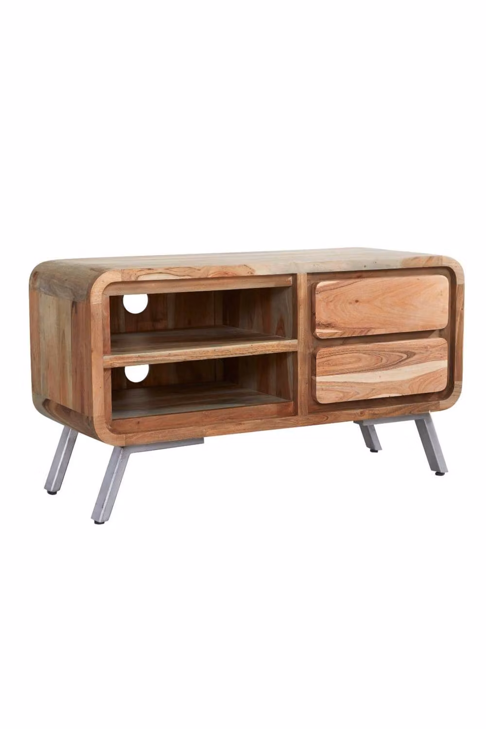 IH Design Auckley Retro Medium TV Unit in Brown with 2 Drawers, Metal and Wood Construction – 2