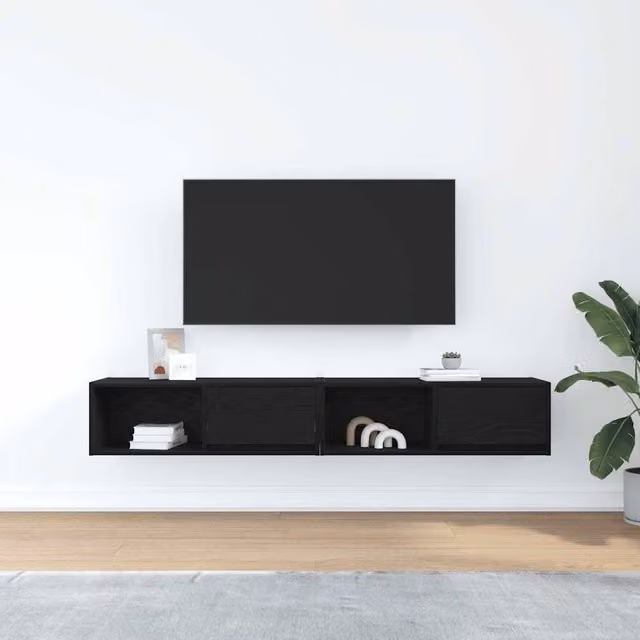 Berkfield Home Set of 2 Modern Black Oak TV Cabinets, W/D/H: 80 x 31 x 25.5 cm
