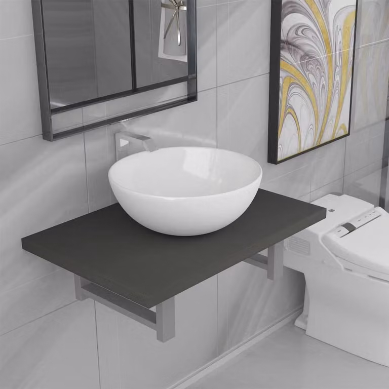 Berkfield Home Two Piece Wall Mounted Bathroom Furniture Set in Grey and White