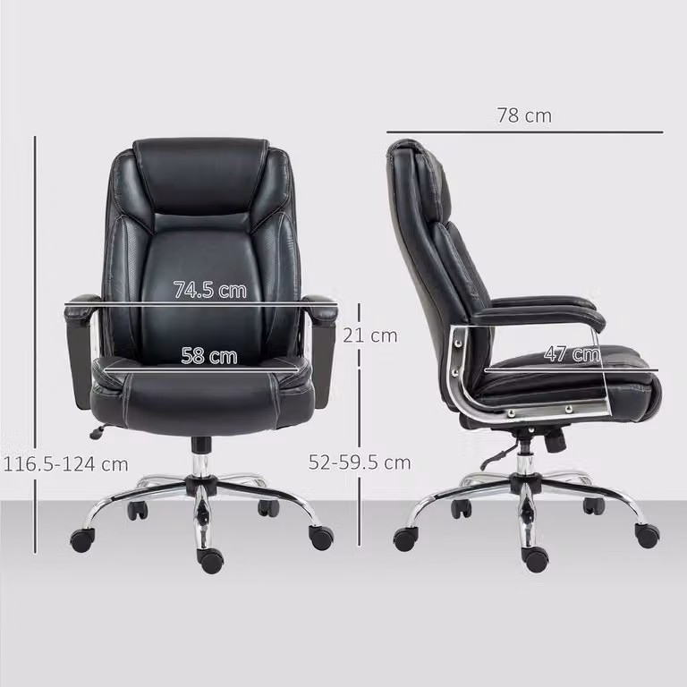 ERGOVEXA Ergonomic Black Synthetic Leather Swivel Office Chair with Headrest and Armrests