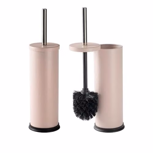 Harbour Housewares Matte Pink Toilet Brush and Holder Set of 2, Stainless Steel and Plastic Bathroom Accessories – 1