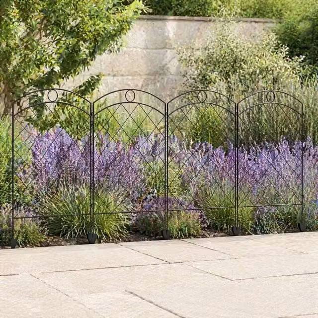 STILVORA Set of 4 Flexible Round Metal Garden Fence Panels, Black, H: 110 cm, W: 348 cm – 1