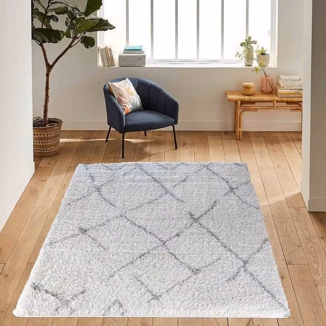 Desire Rugs Moroccan Berber Shaggy Rectangular Rug in Beige and White, W: 160 cm, L: 230 cm