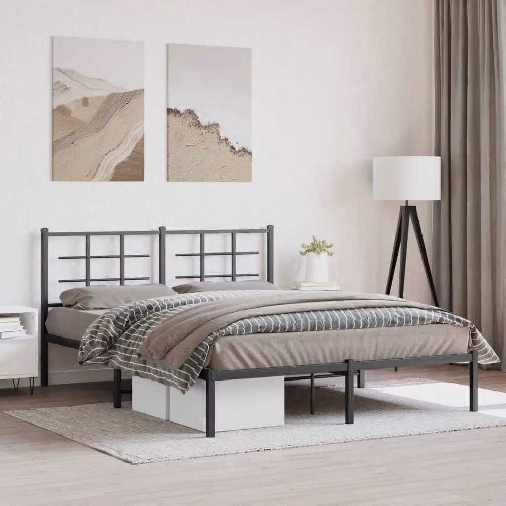 Berkfield Home Metal Bed Frame with Headboard in Black, W/D/H: 150 x 200 x 90 cm – 2