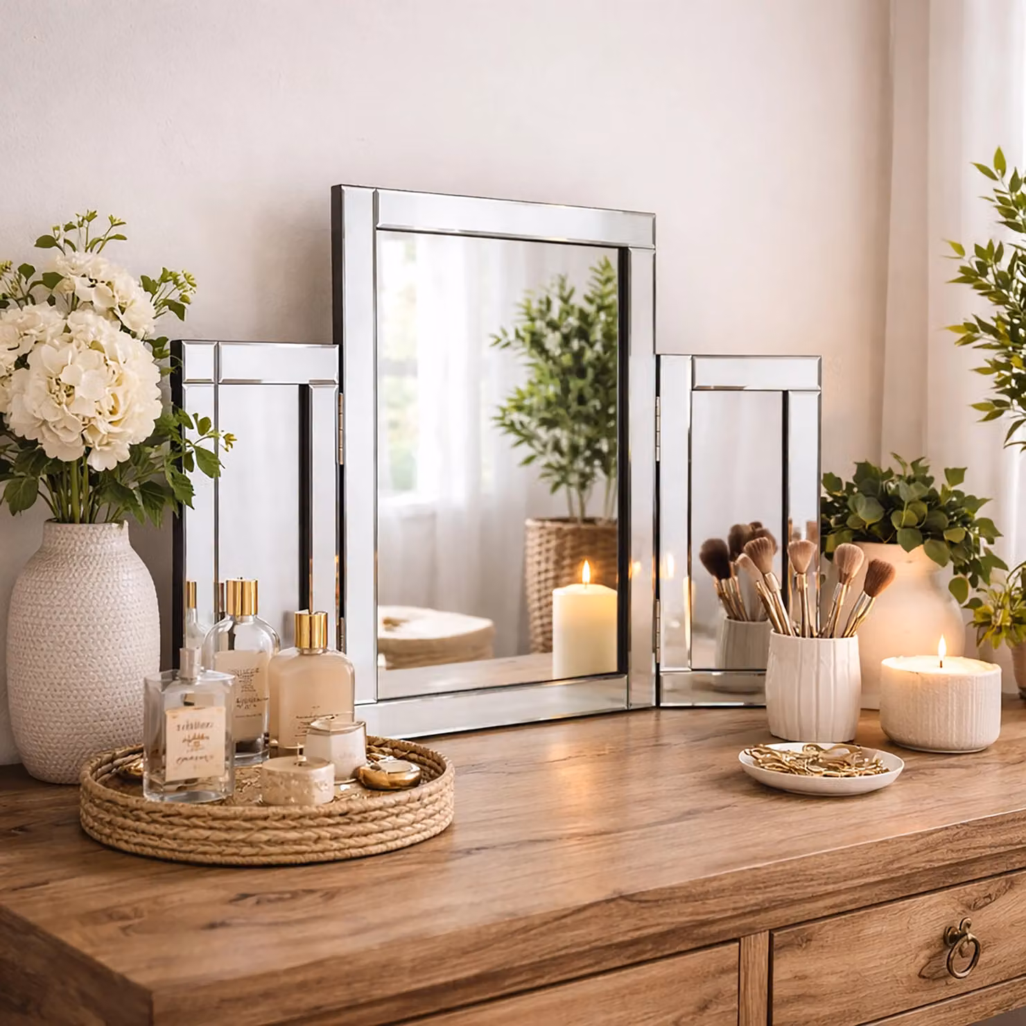 Marco Paul Large Tri-Fold Tabletop Dressing Table Mirror in Silver – 3