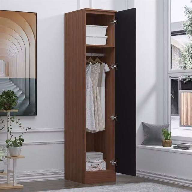 REFLECT 1 Door Wardrobe with Black High Gloss and Matt Walnut Finish