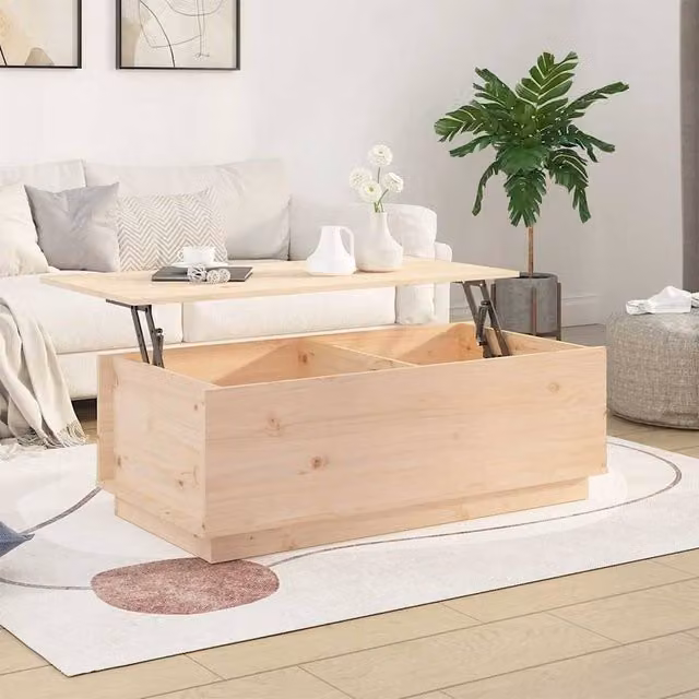 Berkfield Home Beautiful Coffee Table in Light Tan Solid Pine Wood with Lift Mechanism W/D/H: 100 x 50 x 35 cm