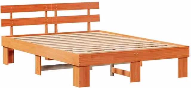 Berkfield Home Solid Wood Pine Bed Frame with Headboard in Wax Brown, W/D/H: 150 x 200 x 73 cm