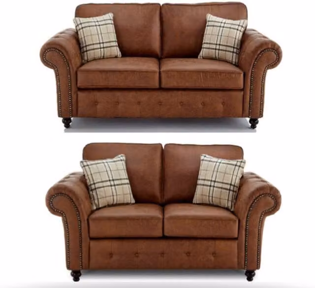 Furniture786ltd Chicago Oakland 3 and 2 Seater Sofa Set in Brown Synthetic Leather