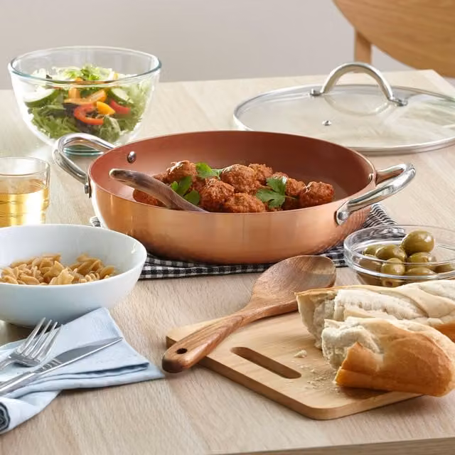Cermalon Non Stick Shallow Casserole Pan with Glass Lid in Copper and Bronze