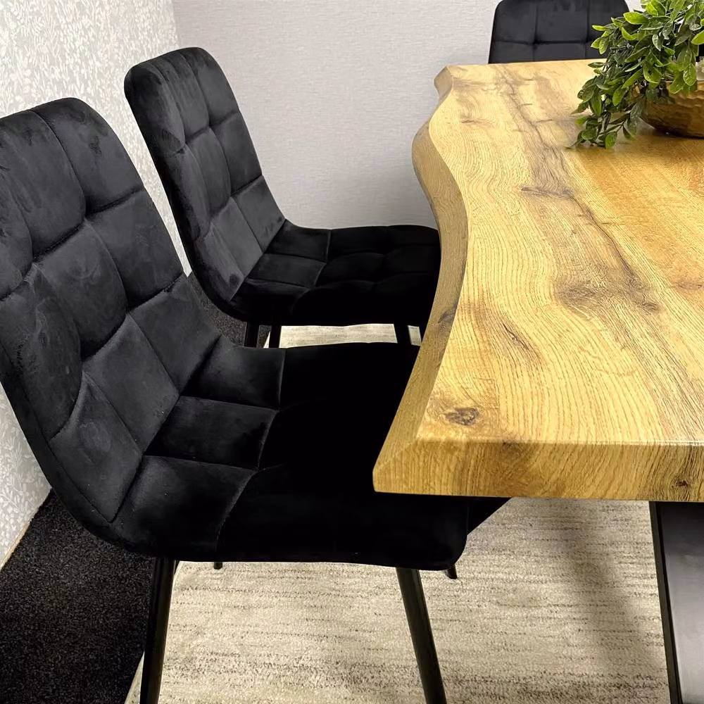 KOSY KOALA Modern Wood Dining Set with Grey Velvet Chairs and Grey Velvet Bench in Black – 5