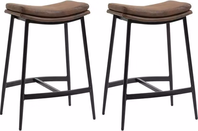FORGEVIO Set of 2 Brown Synthetic Leather and Metal Breakfast Bar Stools – 1