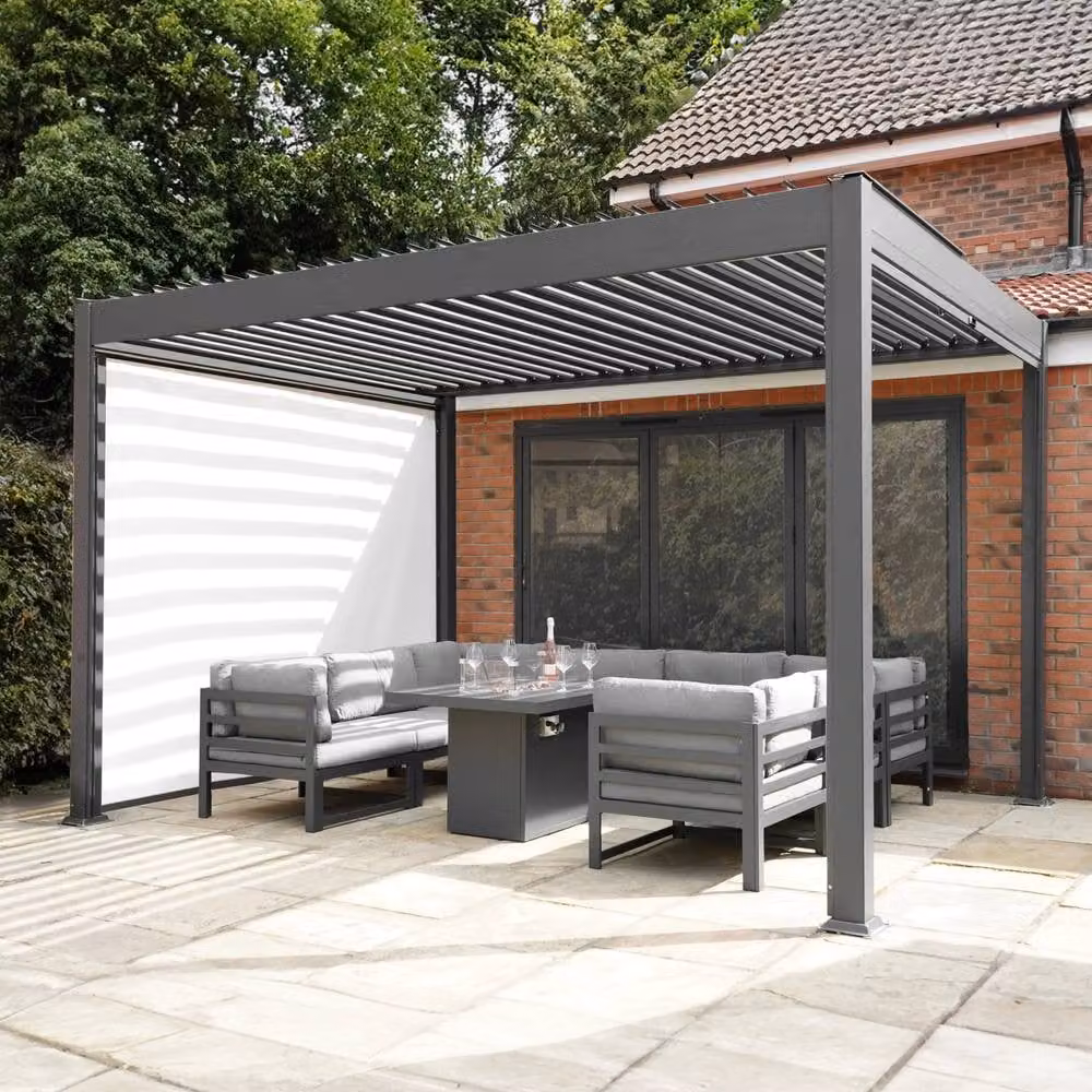 Monstershop Anthracite Aluminium Pergola with White Blinds, Grey, W/D/H: 300 x 300 x 250 cm – 3