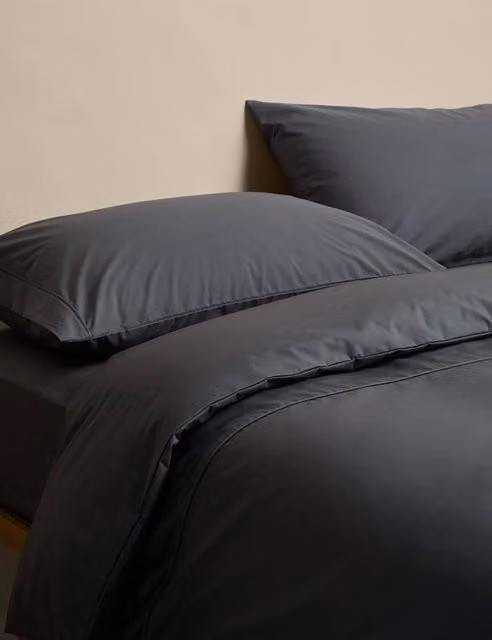 M&S Egyptian Cotton 230 Thread Count Duvet Cover Set, Charcoal Grey, W: 140 cm, H: 200 cm
