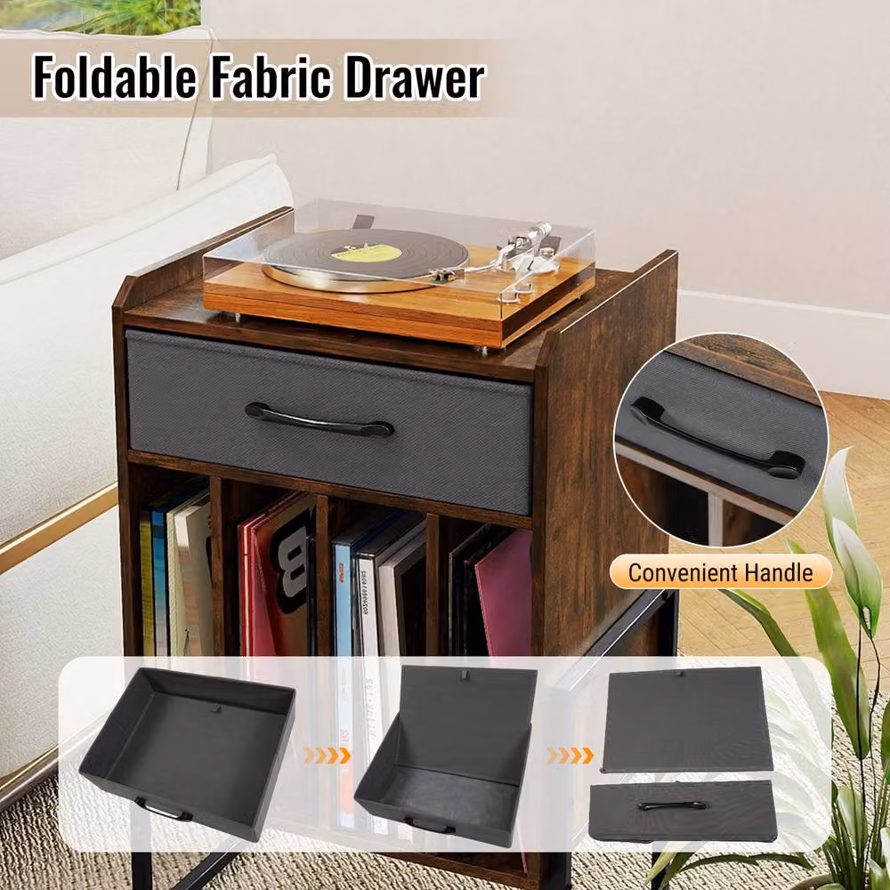 Gymax Industrial Metal Turntable Stand and Vinyl Record Holder Shelf in Brown – 4