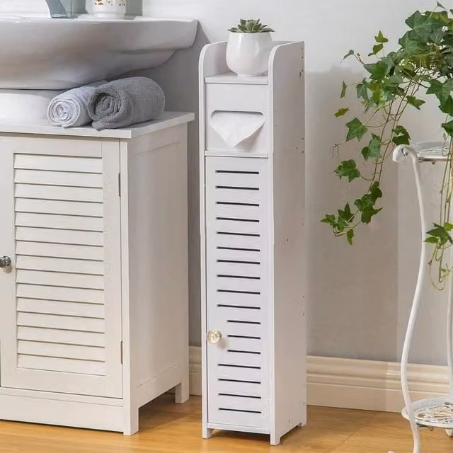 SPETLEK White Wooden Free Standing Toilet Paper Holder – 1