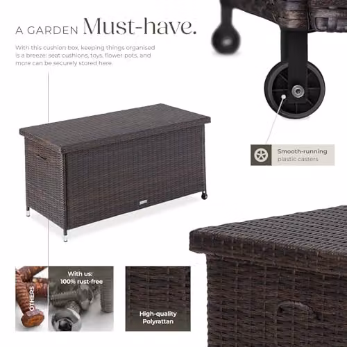 tectake Kiruna Garden Storage Box in Brown with Rattan and Metal Frame – 4