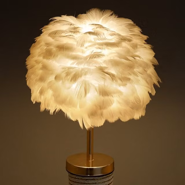Livingandhome Golden Feather Tabletop Reading Lamp in White and Gold/Brass