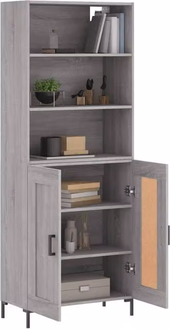 Berkfield Home Grey Sonoma Highboard with Hinged Doors and Internal Shelves, W/D/H: 69.5 x 34 x 180 cm – 1