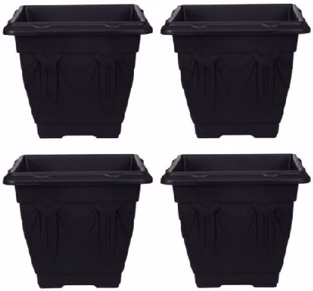 Whitefurze Black Venetian Square Plastic Planter Pot, Width: 30 cm